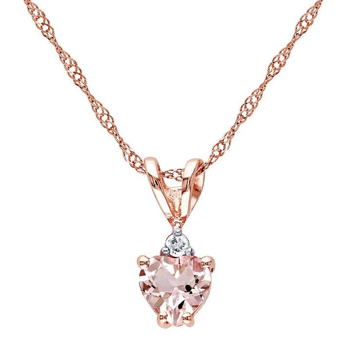 10k Rose Gold Morganite & Diamond Accent Heart Pendant, Women's, Size: 17, Pink