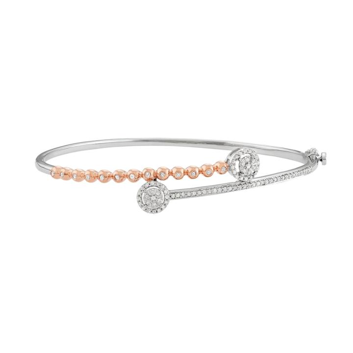 Two Tone Sterling Silver 1/2 Carat T.w. Diamond Bypass Bangle Bracelet, Women's, White