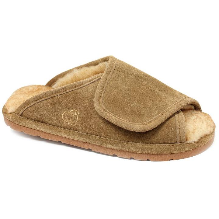 Lamo Men's Suede Merino Wool Wrap Slippers, Size: Xl, Lt Brown