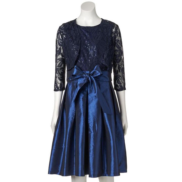 Women's Chaya Sequin Lace Dress & Shrug Set, Size: 10, Dark Blue