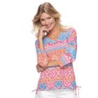 Women's Caribbean Joe Medallion Drawstring V-neck Tee, Size: Small, Light Pink