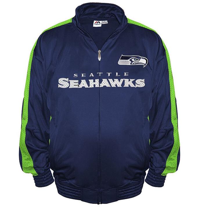 Big & Tall Majestic Seattle Seahawks Tricot Track Jacket, Men's, Size: L Tall, Blue (navy)