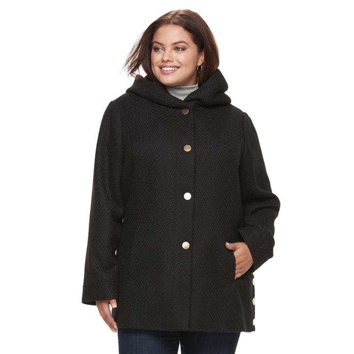 Plus Size Apt. 9&reg; Faux-wool Hooded Jacket, Women's, Size: 2xl, Black