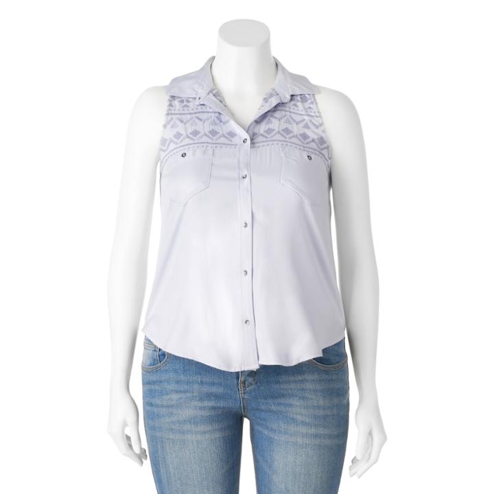 Juniors' Plus Size Mudd&reg; Embroidered Sleeveless Blouse, Size: 1xl, Med Blue