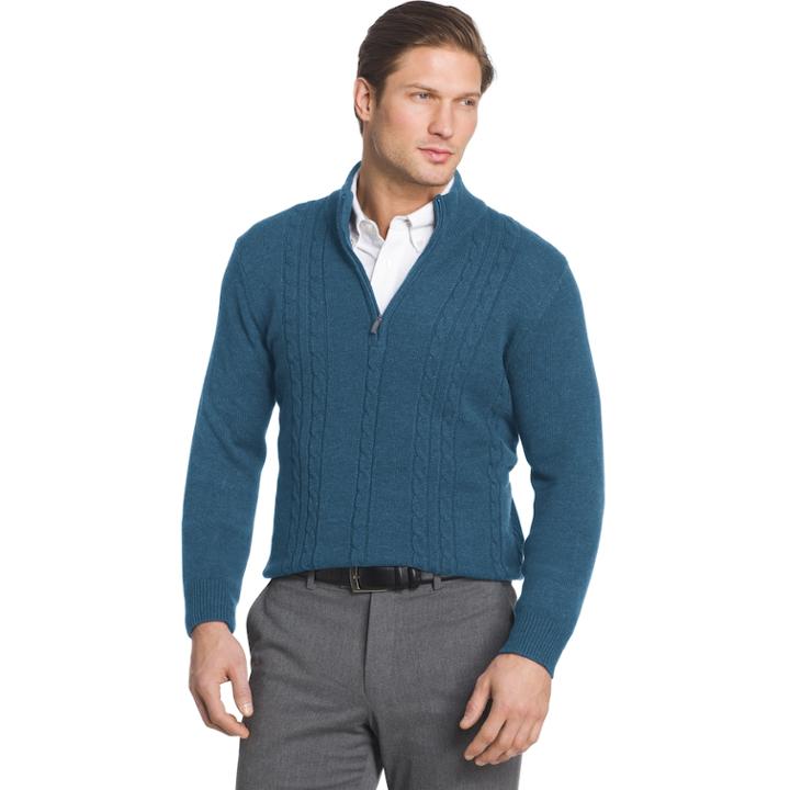 Men's Van Heusen Regular-fit Cable-knit Quarter-zip Sweater, Size: Small, Brt Blue