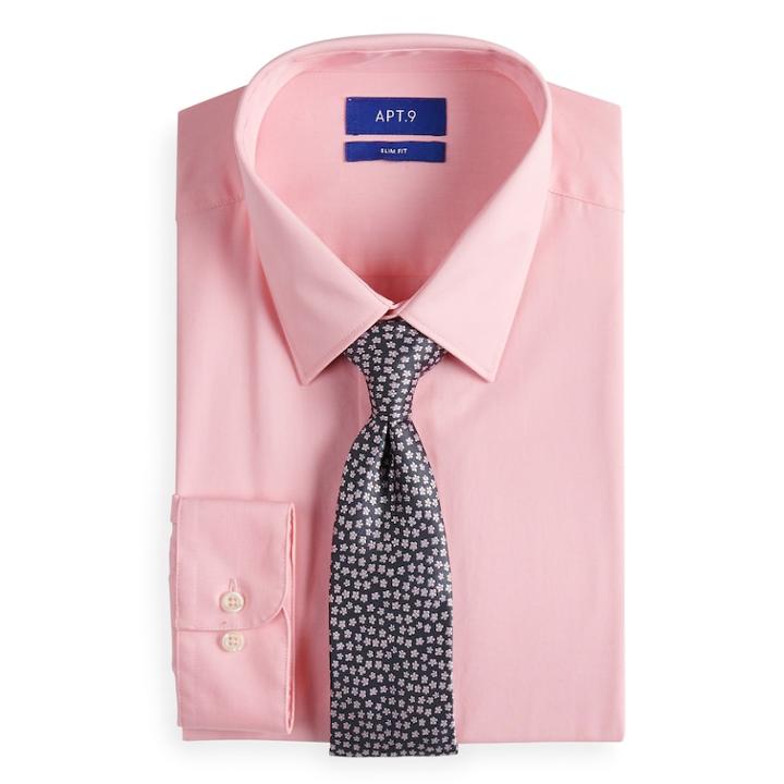 Men's Apt. 9&reg; Slim-fit Dress Shirt & Tie Set, Size: L-34/35, Dark Pink