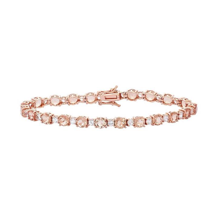 14k Rose Gold Over Silver Simulated Morganite & Lab-created White Sapphire Tennis Bracelet, Women's, Size: 7.25, Pink