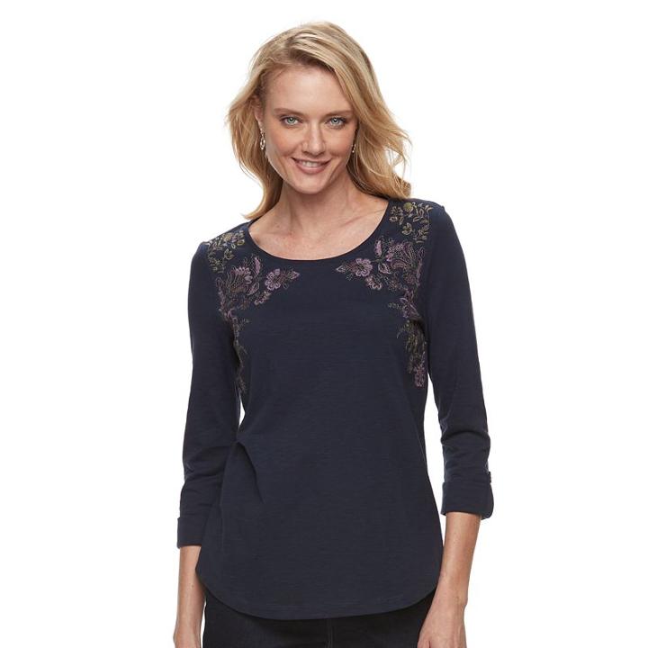 Women's Croft & Barrow&reg; Slubbed Scoopneck Tee, Size: Small, Blue (navy)