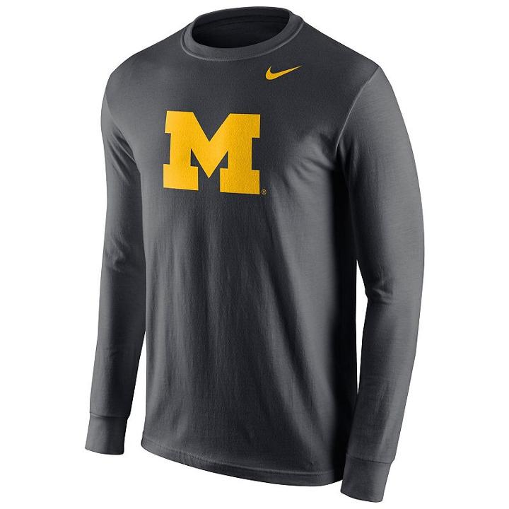 Nike, Men's Michigan Wolverines Logo Tee, Size: Small, Grey