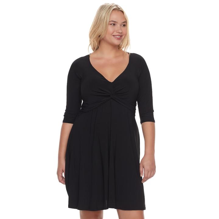 Juniors' Plus Size Wrapper Twist Front Dress, Teens, Size: 3xl, Black