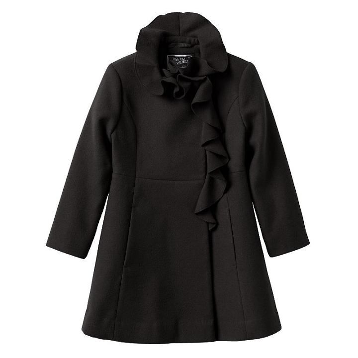 Girls 4-6x Rothschild Midweight Faux-wool Ruffle-front Coat, Girl's, Size: 5, Black