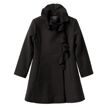 Girls 4-6x Rothschild Midweight Faux-wool Ruffle-front Coat, Girl's, Size: 5, Black