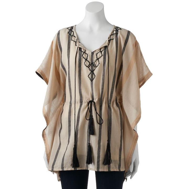 Sonoma Goods For Life&trade; Striped Tassel Poncho, Women's, White Oth