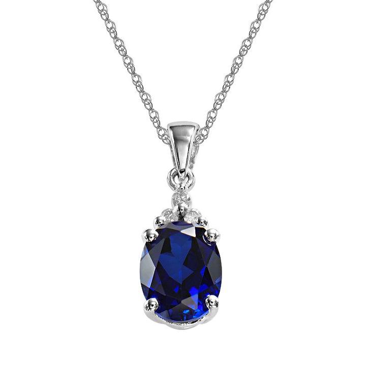 10k White Gold Lab-created Sapphire And Diamond Accent Pendant, Women's, Size: 18, Blue