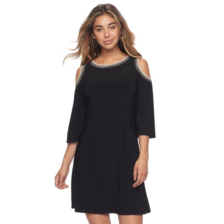 Women's Msk Embellished Cold-shoulder Shift Dress, Size: Small, Black