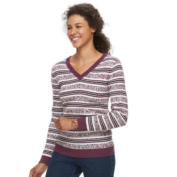 Women's Croft & Barrow&reg; Essential Cable Knit V-neck Sweater, Size: Xl, Drk Purple