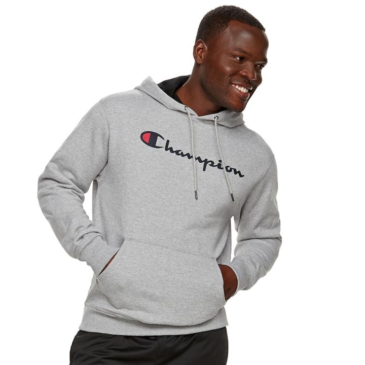 Men's Champion Powerblend Pull-over Fleece Hoodie, Size: Large, Dark Grey