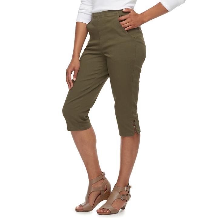 Women's Croft & Barrow&reg; Rivet-hem Pull On Capris, Size: Xl, Green