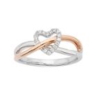 1/10 Carat T.w. Diamond 10k Rose Gold & Sterling Silver Heart Ring, Women's, Size: 9, White