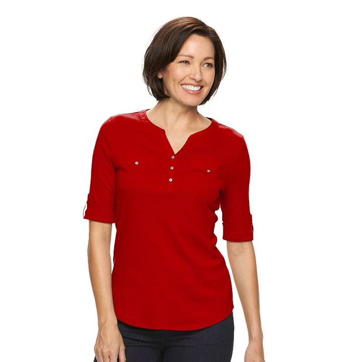 Women's Croft & Barrow&reg; Solid Button-tab Top, Size: Medium, Med Red