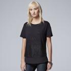Women's Simply Vera Vera Wang Beaded Tee, Size: Xs, Black