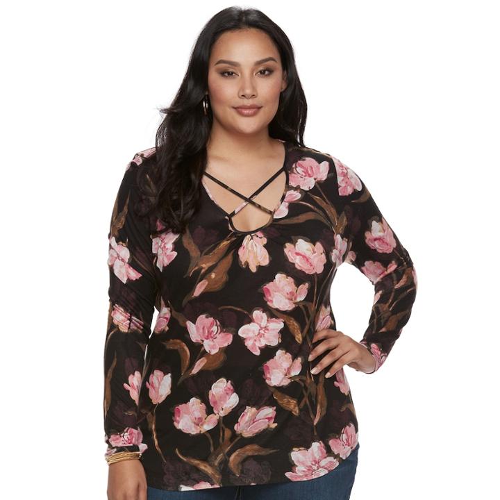 Plus Size Jennifer Lopez Crisscross Tee, Women's, Size: 2xl, Black