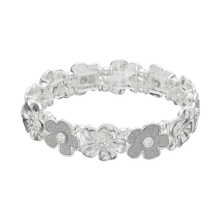 Apt. 9&reg; Glittery Flower Stretch Bracelet, Women's, Silver