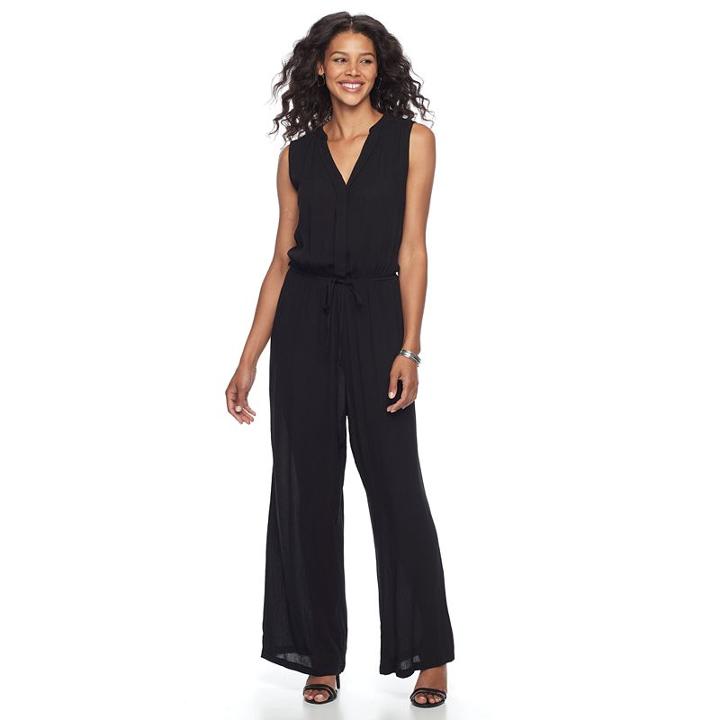 Women's Nina Leonard Crinkle Jumpsuit, Size: Large, Black