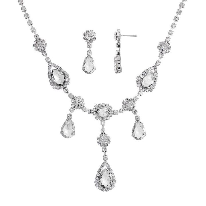 Crystal Allure Teardrop Necklace And Drop Earring Set, Women's, Size: 14, White