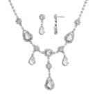 Crystal Allure Teardrop Necklace And Drop Earring Set, Women's, Size: 14, White