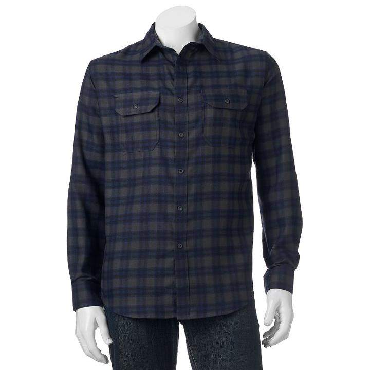 Men's Croft & Barrow&reg; Classic-fit Plaid Flannel Performance Button-down Field Shirt, Size: Small, Dark Blue