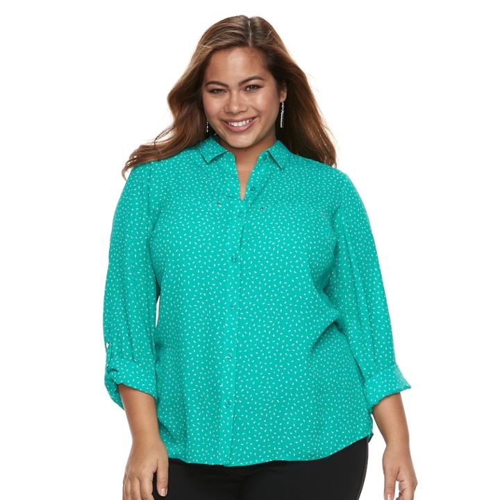 Plus Size Apt. 9&reg; Button Front Top, Women's, Size: 0x, Turquoise/blue (turq/aqua)