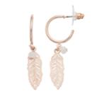 Lc Lauren Conrad Feather Nickel Free Hoop Drop Earrings, Women's, White