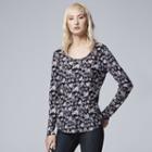 Women's Simply Vera Vera Wang Printed Long Sleeve Top, Size: Large, Dark Blue