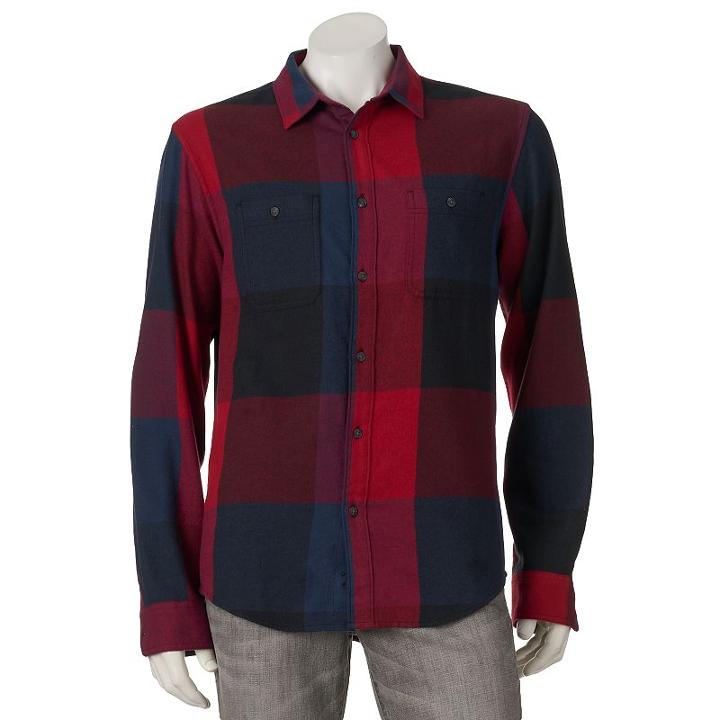 Men's Urban Pipeline&reg; Plaid Flannel Button-down Shirt, Size: Large, Red