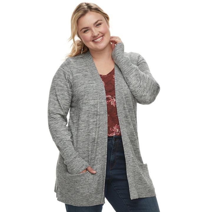 Plus Size Sonoma Goods For Life&trade; Ribbed Cardigan, Women's, Size: 2xl, Grey