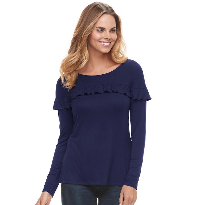 Women's Apt. 9&reg; Ruffle Yoke Tee, Size: Xl, Drk Purple