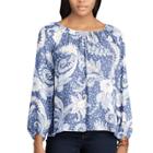 Women's Chaps Floral Peasant Top, Size: Small, Blue