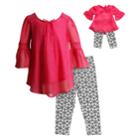 Girls 4-14 Dollie & Me Tunic Top & Geometric Print Capri Leggings Set, Size: 14, Wht Fhs Bk