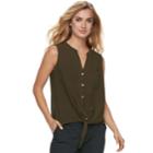 Women's Apt. 9&reg; Mixed-media Knot Front Tank, Size: Small, Dark Green