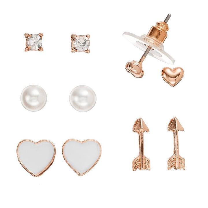 Lc Lauren Conrad Arrow & Heart Stud Earring Set, Women's, Light Pink