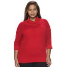 Plus Size Ab Studio Lurex Cowlneck Sweater, Women's, Size: 3xl, Red