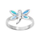 Journee Collection Simulated Opal And Cubic Zirconia Sterling Silver Dragonfly Ring, Women's, Size: 6, Blue