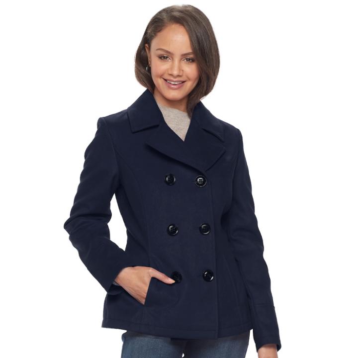 Juniors' Pink Envelope Double-breasted Peacoat, Teens, Size: Small, Blue (navy)