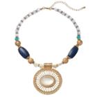 Aqua Bead Oval Medallion Pendant Necklace, Women's, Turq/aqua