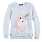 Girls 7-16 Sugar Rush Fuzzy Animal Applique Sweater, Size: Small, Light Blue