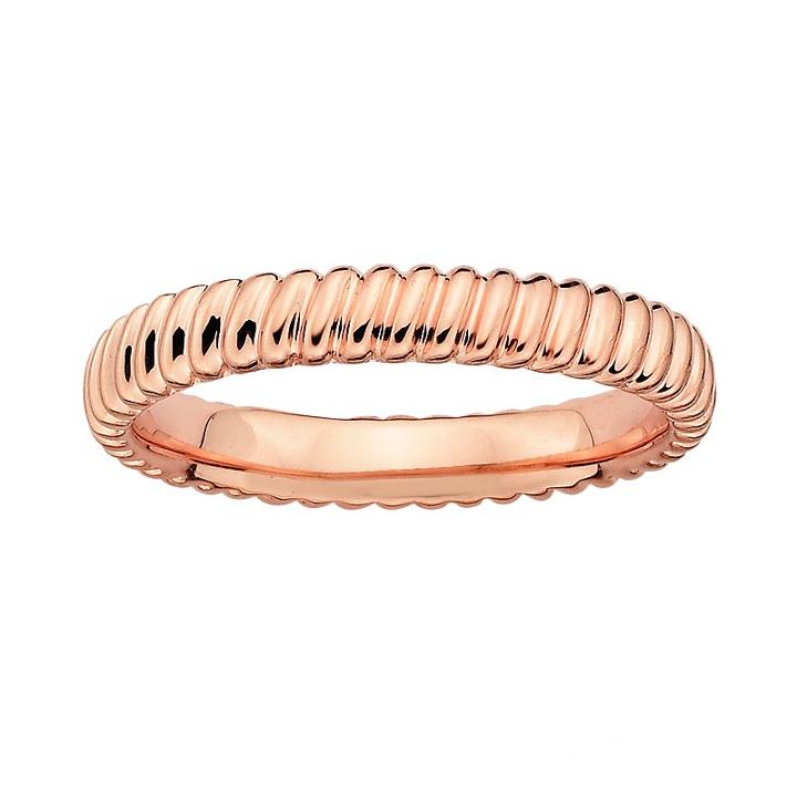 Stacks And Stones 18k Rose Gold Over Silver Ribbed Stack Ring, Women's, Size: 10, Pink