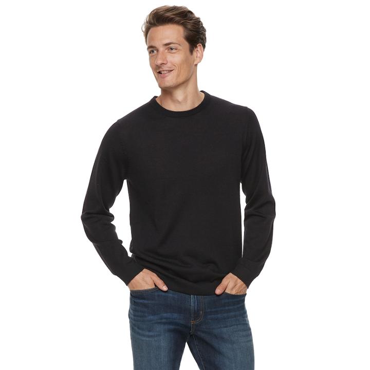 Men Apt. 9&reg; Wool-blend Merino Crewneck Sweater, Size: Xl, Black