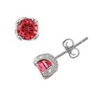 Sterling Silver Garnet And Diamond Accent Stud Earrings, Women's, Red