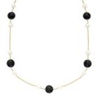 Onyx & Freshwater Cultured Pearl 14k Gold Station Necklace, Women's, Size: 18, Black